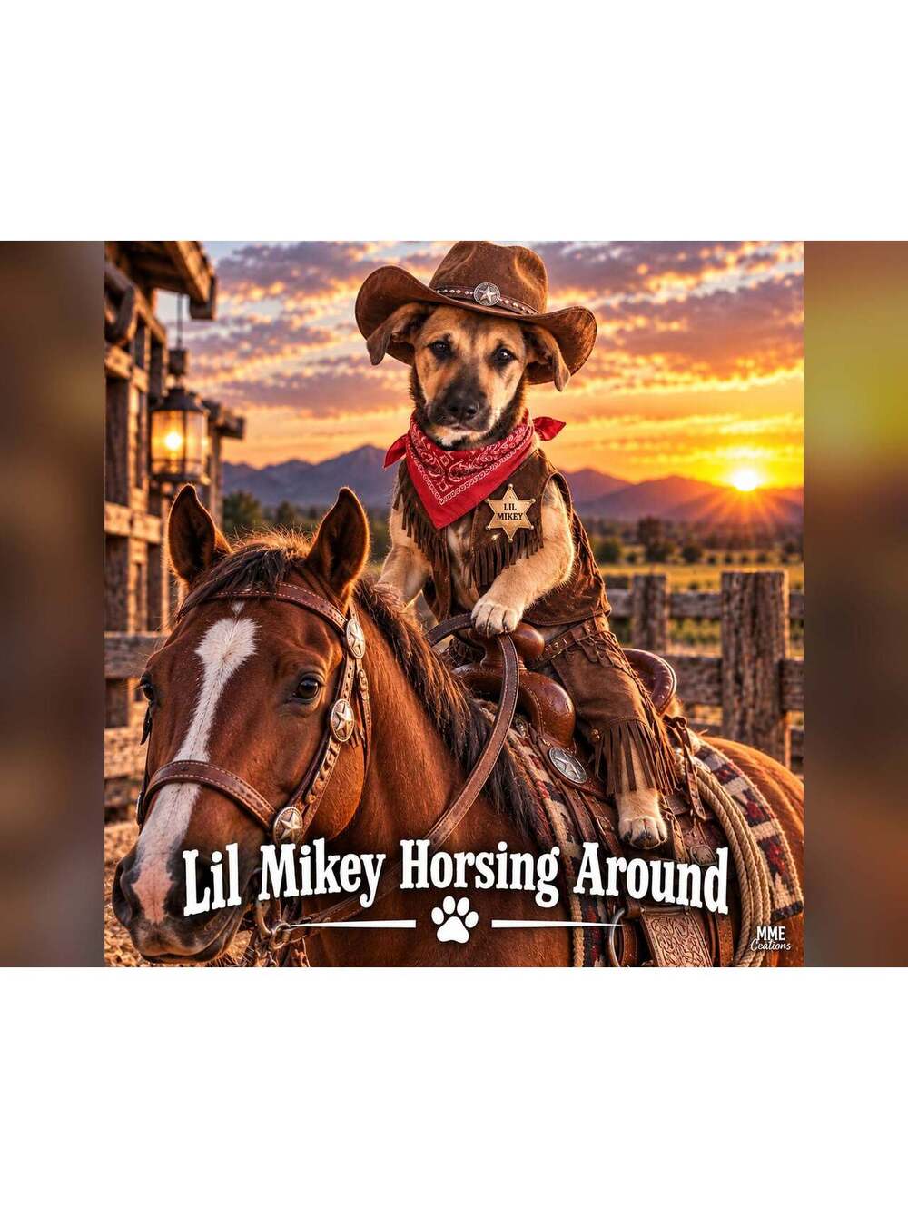4837 Pet Pics Turn Your Dog Into a Cowboy –Horsing Around Custom 8x10 Print